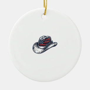 Vintage Patriotic Cowboy Hat Flower Shirt Design_1 Ceramic Tree Decoration