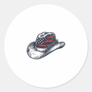 Vintage Patriotic Cowboy Hat Flower Shirt Design_1 Classic Round Sticker