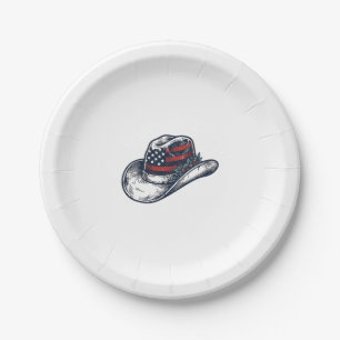 Vintage Patriotic Cowboy Hat Flower Shirt Design_1 Paper Plate