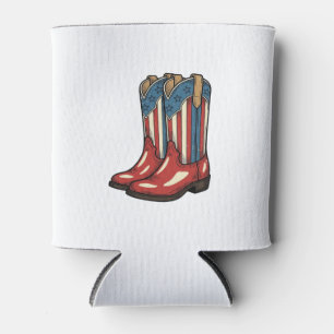 Vintage Patriotic Cowgirl Boots Western Shirt_1 Can Cooler