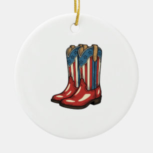 Vintage Patriotic Cowgirl Boots Western Shirt_1 Ceramic Tree Decoration