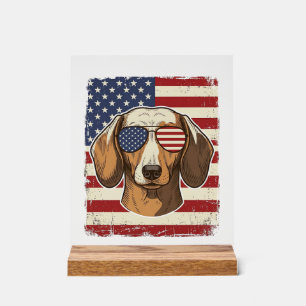 Vintage Patriotic Dachshund Flag Sunglasses Vector Acrylic Sign