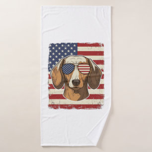 Vintage Patriotic Dachshund Flag Sunglasses Vector Bath Towel