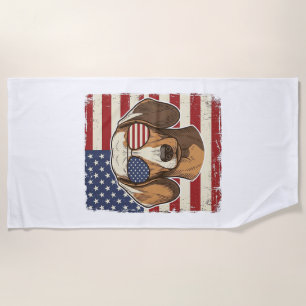 Vintage Patriotic Dachshund Flag Sunglasses Vector Beach Towel
