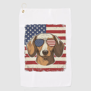 Vintage Patriotic Dachshund Flag Sunglasses Vector Golf Towel