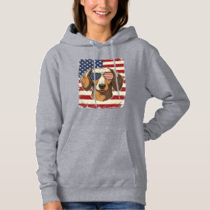 Vintage Patriotic Dachshund Flag Sunglasses Vector Hoodie