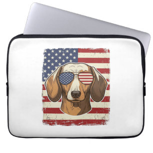 Vintage Patriotic Dachshund Flag Sunglasses Vector Laptop Sleeve