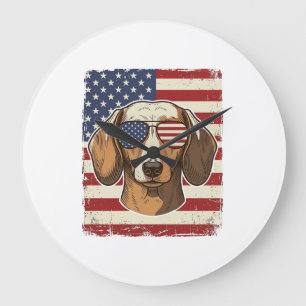 Vintage Patriotic Dachshund Flag Sunglasses Vector Large Clock