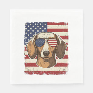 Vintage Patriotic Dachshund Flag Sunglasses Vector Napkin