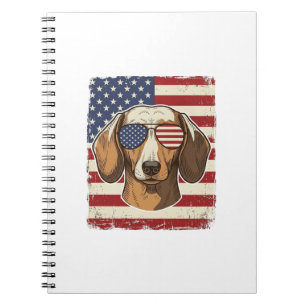 Vintage Patriotic Dachshund Flag Sunglasses Vector Notebook