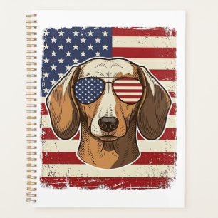Vintage Patriotic Dachshund Flag Sunglasses Vector Planner
