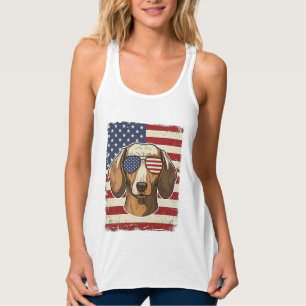 Vintage Patriotic Dachshund Flag Sunglasses Vector Singlet