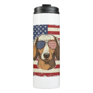 Vintage Patriotic Dachshund Flag Sunglasses Vector Thermal Tumbler