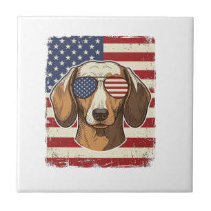 Vintage Patriotic Dachshund Flag Sunglasses Vector Tile