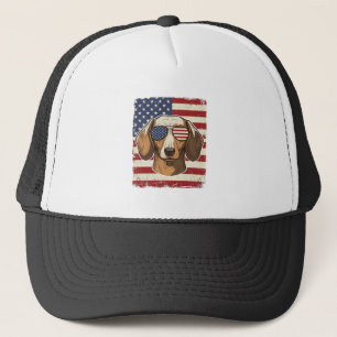 Vintage Patriotic Dachshund Flag Sunglasses Vector Trucker Hat