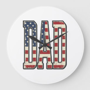 Vintage Patriotic Dad Flag Lettering Shirt Design_ Large Clock