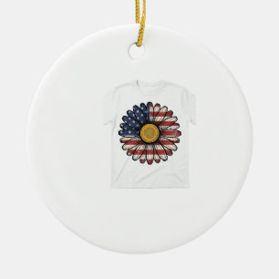 Vintage Patriotic Daisy Flower Vector Design_1 Ceramic Tree Decoration