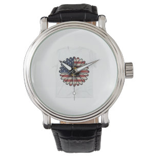 Vintage Patriotic Daisy Flower Vector Design_1 Watch