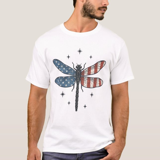 Vintage Patriotic Dragonfly Vector Shirt Design_1 (Front)
