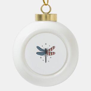 Vintage Patriotic Dragonfly Vector Shirt Design_1 Ceramic Ball Christmas Ornament