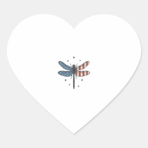 Vintage Patriotic Dragonfly Vector Shirt Design_1 Heart Sticker