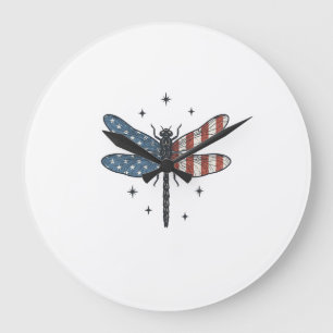Vintage Patriotic Dragonfly Vector Shirt Design_1 Large Clock