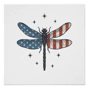 Vintage Patriotic Dragonfly Vector Shirt Design_1 Poster
