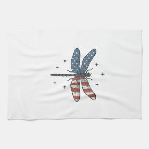 Vintage Patriotic Dragonfly Vector Shirt Design_1 Tea Towel