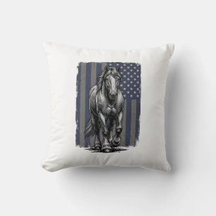 Vintage Patriotic Draught Horse Flag Vector Design Cushion