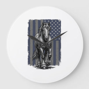 Vintage Patriotic Draught Horse Flag Vector Design Large Clock