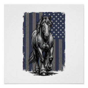 Vintage Patriotic Draught Horse Flag Vector Design Poster