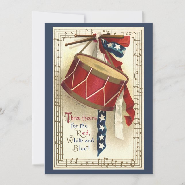 Vintage Patriotic, Drums with Music Invitation (Front)
