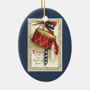 Vintage Patriotic, Drums with Musical Notes Ceramic Tree Decoration