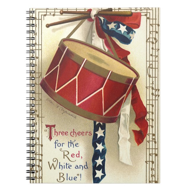 Vintage Patriotic, Drums with Musical Notes Spiral Notebook (Front)