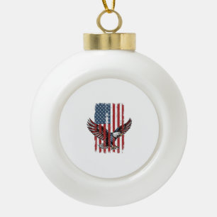 Vintage Patriotic Eagle Flag Shirt Design_1 Ceramic Ball Christmas Ornament