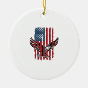 Vintage Patriotic Eagle Flag Shirt Design_1 Ceramic Tree Decoration
