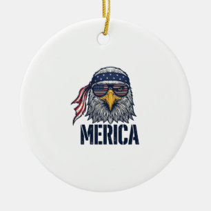 Vintage Patriotic Eagle Merica Shirt Design_1 Ceramic Tree Decoration