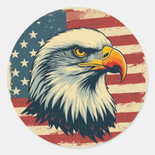 Vintage Patriotic Eagle Print – USA Flag Classic Round Sticker