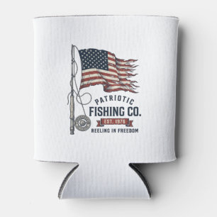 Vintage Patriotic Fishing Flag Vector Design_1 Can Cooler