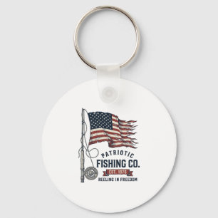 Vintage Patriotic Fishing Flag Vector Design_1 Key Ring