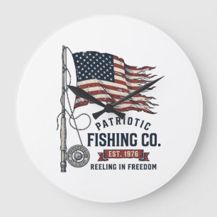 Vintage Patriotic Fishing Flag Vector Design_1 Large Clock