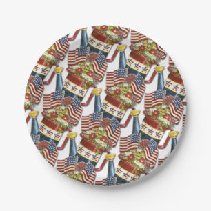 Vintage Patriotic Flower Pot Weathered USA Flag Paper Plate