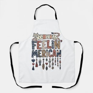 Vintage Patriotic Folk Cat American T-Shirt Design Apron