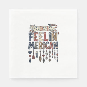 Vintage Patriotic Folk Cat American T-Shirt Design Napkin