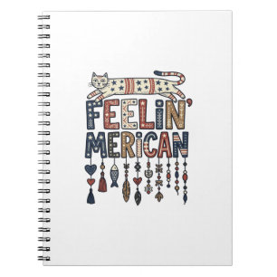 Vintage Patriotic Folk Cat American T-Shirt Design Notebook