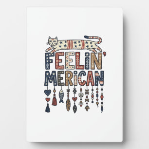 Vintage Patriotic Folk Cat American T-Shirt Design Plaque