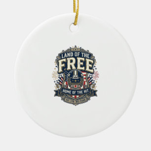 Vintage Patriotic Football Land of the Free Shirt_ Ceramic Tree Decoration