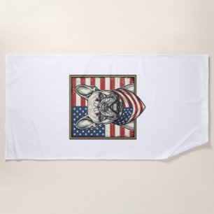 Vintage Patriotic French Bulldog Flag Beach Towel