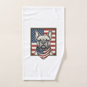 Vintage Patriotic French Bulldog Flag Hand Towel
