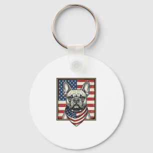 Vintage Patriotic French Bulldog Flag Key Ring